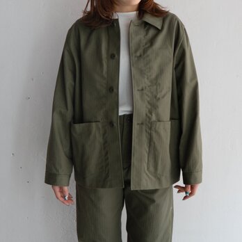 cotton herringbone coverall jacket/olive drabの画像