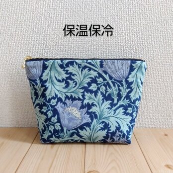 保温・保冷の洗えるポーチ　V&Aウィリアムモリス　大きめ20cm　母の日　アネモネ　ネイビー　　203の画像