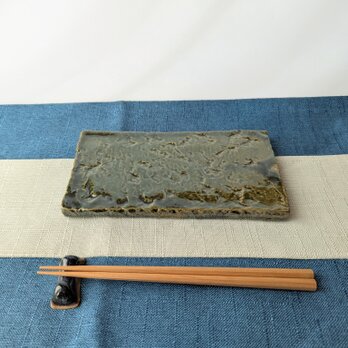 織部足付き板皿　【手仕事　民藝　和　陶器】の画像