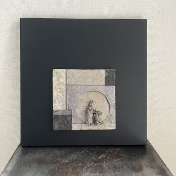雛　焼締&灰志野＆黒釉　陶額(大)  No.13の画像