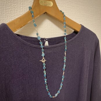 【一点もの】ラフロックとカレンシルバーのロングネックレス