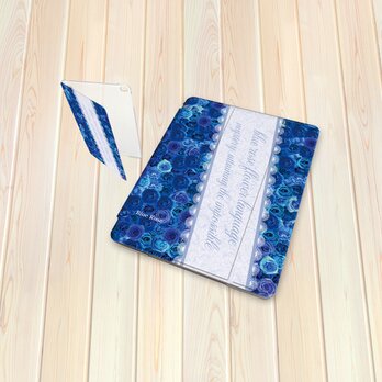 手帳型 iPadケース（タブレットケース） 【バックカバー：ハードタイプ】（片面印刷/カメラ穴あり）【ブルーローズⅣ】の画像