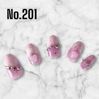 【甘めピンクのときめきネイル】ハート×グラデーションネイルチップ No.201の画像