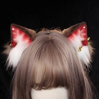 【受注生産】大福猫の耳カチューシャ 手作りリアルな毛皮のような ヘアアクセサリー シミュレーション動物の耳 ロリータの画像