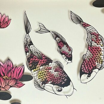 額装済み切り絵作品・錦鯉1の画像
