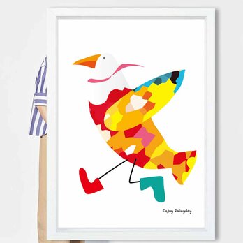 たのしい雨の日　鳥　送料無料 　イラスト　たのしくなるお部屋　ポスター　アートポスター　アートsei検索新着順　3144