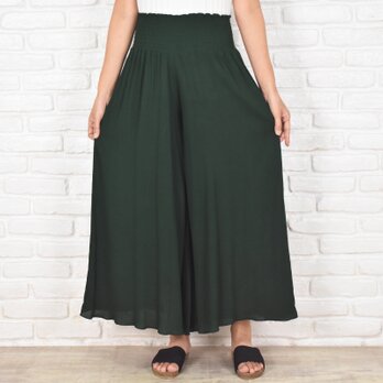 新色追加！涼しげリラックスワイドフレアパンツ　キュロットパンツ　＜ボトルグリーン＞の画像