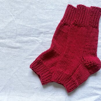 cotton100 手編みのレッグウォーマー　レッドの画像