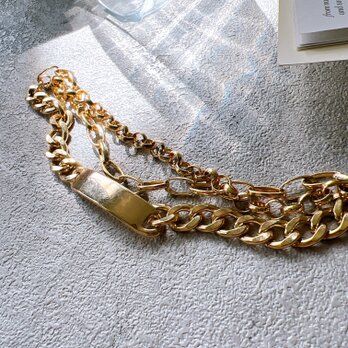 B130-ヴィンテージブレスレット U.S.A. 1980s Triple Chain Rectangular Plateの画像