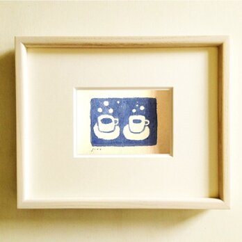 青いドローイングの絵画｜水彩　※木製額縁入り（インチサイズ）