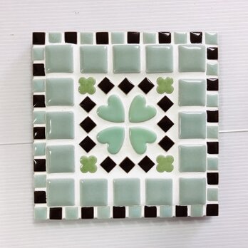 タイル　鍋敷　(四角)：～四葉(ハート)ミントグリーン