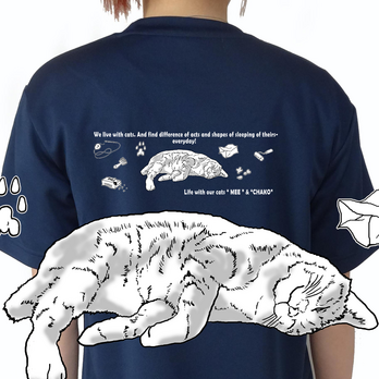 オーダーメイド/うちの子/名入れ/ドライTシャツ/オリジナル/にゃんこイラスト作成/ネコ/ネイビー＆ホワイト/猫/カスタマイズの画像
