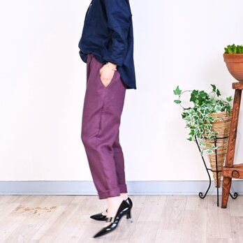 【新色】ベーシックデザイン リネンパンツ ： 近江麻 : 葡萄色の画像