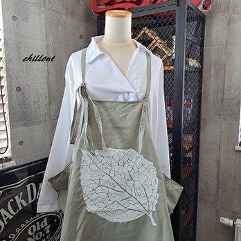 【背中がかわいい】エプロンドレス：リーフ：ピスタチオ【0723】の画像