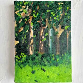 16×23㎝「束の間の木漏れ日」油彩・原画・サムホールサイズの画像