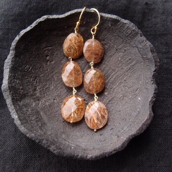 【K14gf】Copper Rutilated Quartz Earrings／コッパールチル ロングピアスの画像