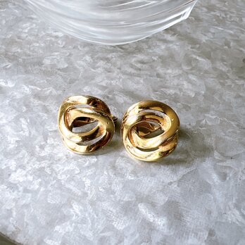 YM169-【 Monet 】モネ・ヴィンテージイヤリング 1970〜80s Gold Tone Swirl Hoopsの画像