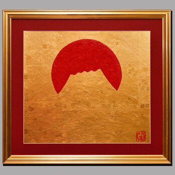 ●『太陽と金の富士図』▲がんどうあつし貼り絵画金箔輝き黄金富士山Liquitexの画像