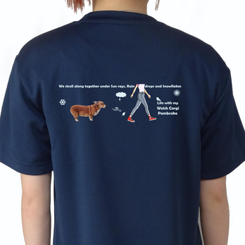 オーダーメイド/うちの子/名入れ/ウェリッシュコーギー/全犬種対応/ドライTシャツ/オリジナル作成/犬/ワンコ/いぬ/ネイビーの画像