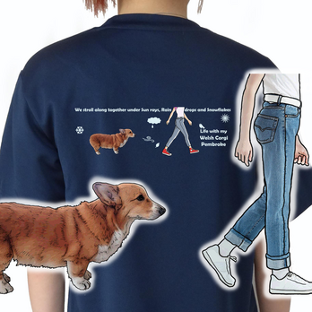 オーダーメイド/うちの子/名入れ/ウェリッシュコーギー/全犬種対応/ドライTシャツ/オリジナル作成/犬/ワンコ/いぬ/ネイビーの画像