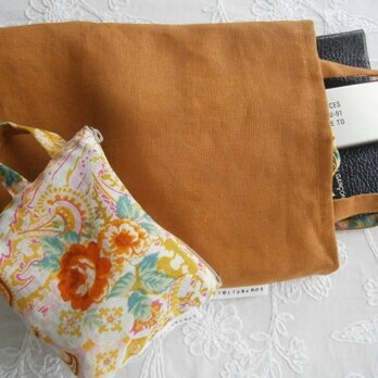 OrangeBrownLinen×花cotton 小さめBag＆pouchの画像