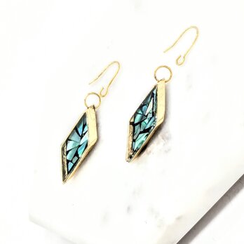 黒漆とグリーン螺鈿のダイヤのピアスイヤリング【2171】#ピアス#イヤリングの画像
