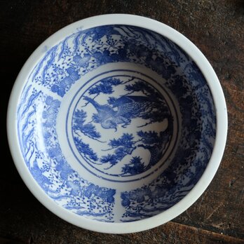 松と鷹と鳳凰◆瀬戸焼　印判大鉢　碗　骨董/antiques　丁寧な暮らしに。古道具　明治〜大正期の画像