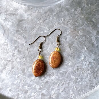 P208-ヴィンテージピアス・U.S.A. 1970〜80s Brown orange marble beads hangingの画像