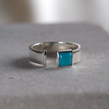 turquoise square open ring ターコイズスクエアオープンリング　天然石　シルバー　ブルー　四角の画像
