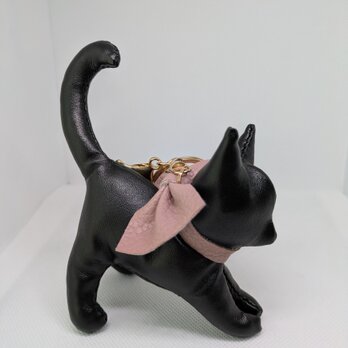 ぬいぐるみ☆キーホルダー☆ねこ☆合皮レザー☆黒×ピンクの画像