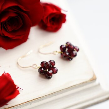 【14kgf ピアス】ガーネットの実 深い赤 金平糖 1月誕生石／誕生日プレゼントにも