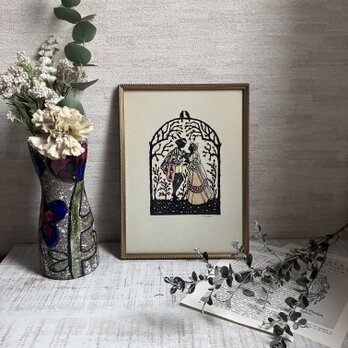 童話のような王子と王女の切り絵／壁飾り／ヴィンテージアートの画像