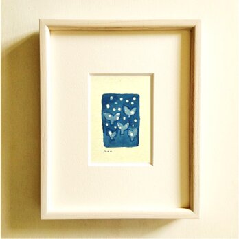 青いドローイングの絵画｜水彩　※木製額縁入り（インチサイズ）