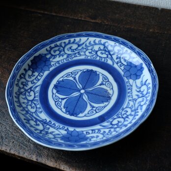 青で素敵◆豪快な花唐草　伊万里　花唐草文染付八寸大皿　骨董/antiques 丁寧な暮らしに。明治時代の画像