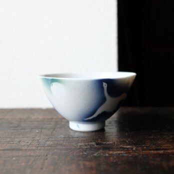 鶴と月と霞◆瀬戸焼　吹き墨小碗　飯碗　骨董/antiques 古民家　古道具　大正〜昭和初期の画像