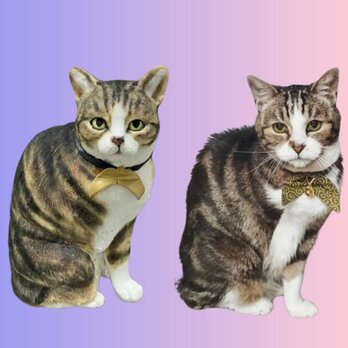 【受注作製】ペットギフト うちの子 写真入り 猫人形 フィギュア、名入れ 愛猫 肖像画 似顔絵❤ペットロス、誕生日、記念日の画像