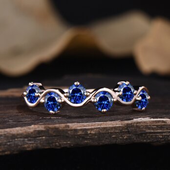 3mm ラウンド カット サファイア リング ユニーク 9 月 誕生石 リング ブルー ジェムストーン リングの画像