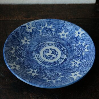 星形の花◆瀬戸焼　花文印判中皿　器　骨董/antiques　丁寧な暮らしに。古民家　明治時代の画像