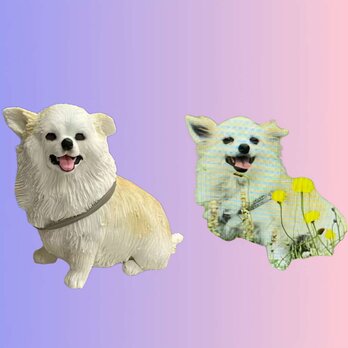 【受注作製】ペットギフト うちの子 写真入り 犬人形 フィギュア、名入れ 愛犬 肖像画 似顔絵❤ペットロス、誕生日、記念日の画像
