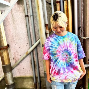 タイダイ ビッグシルエット Tシャツ Mサイズ カラフル スパイラル Hippies Dye HD23-90の画像