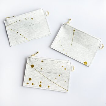 オフホワイト×ゴールド　馬革　ポケット付きティッシュケース　スリムタイプ　撥水レザーの画像