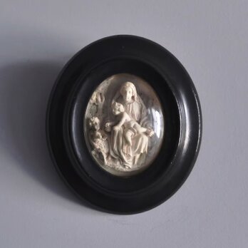 19世紀 聖母子と洗礼者ヨハネ メダイヨン 額装品 h14.5cm フランス アンティーク 0502164の画像