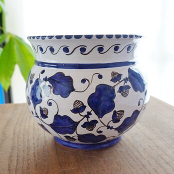 プランター 14cm CSP018 コバルトブルー マヨリカ焼き イタリア陶器 フラワーベース　花器の画像