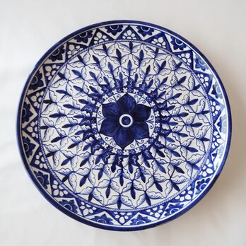 絵皿 26cm GEO049 コバルトブルー　幾何学模様 マヨリカ焼き イタリア陶器　の画像