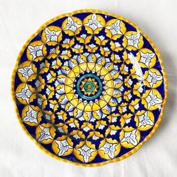 絵皿 26cm GEO048 マヨリカ焼き イタリア陶器　幾何学模様の画像