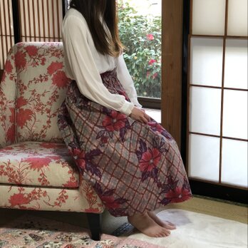 銘仙スカート優しいチェックとお花柄M〜Lの画像