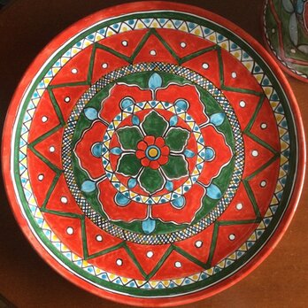 絵皿 26cm GEO001 マヨリカ焼き イタリア陶器　飾り皿　幾何学模様の画像