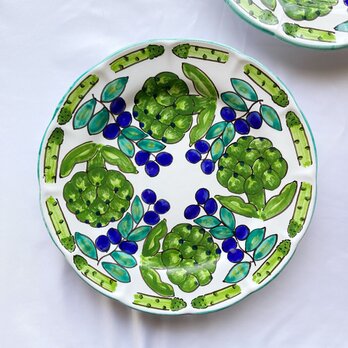 丸皿 26cm GEO024 マヨリカ焼き イタリア陶器 アーティチョーク オリーブ