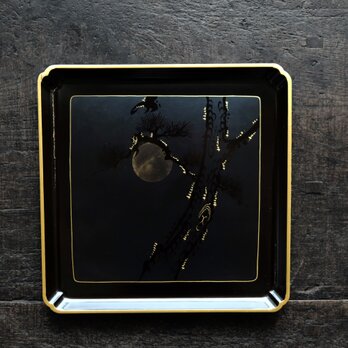 月と木◆時代物　黒塗蒔絵四方盆　骨董・antiques　工芸品　古美術　インテリア　明治〜大正期 i4の画像