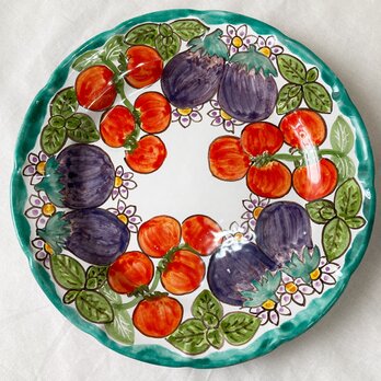丸皿 パスタ皿 26cm GEO025 マヨリカ焼き イタリア陶器 野菜の画像